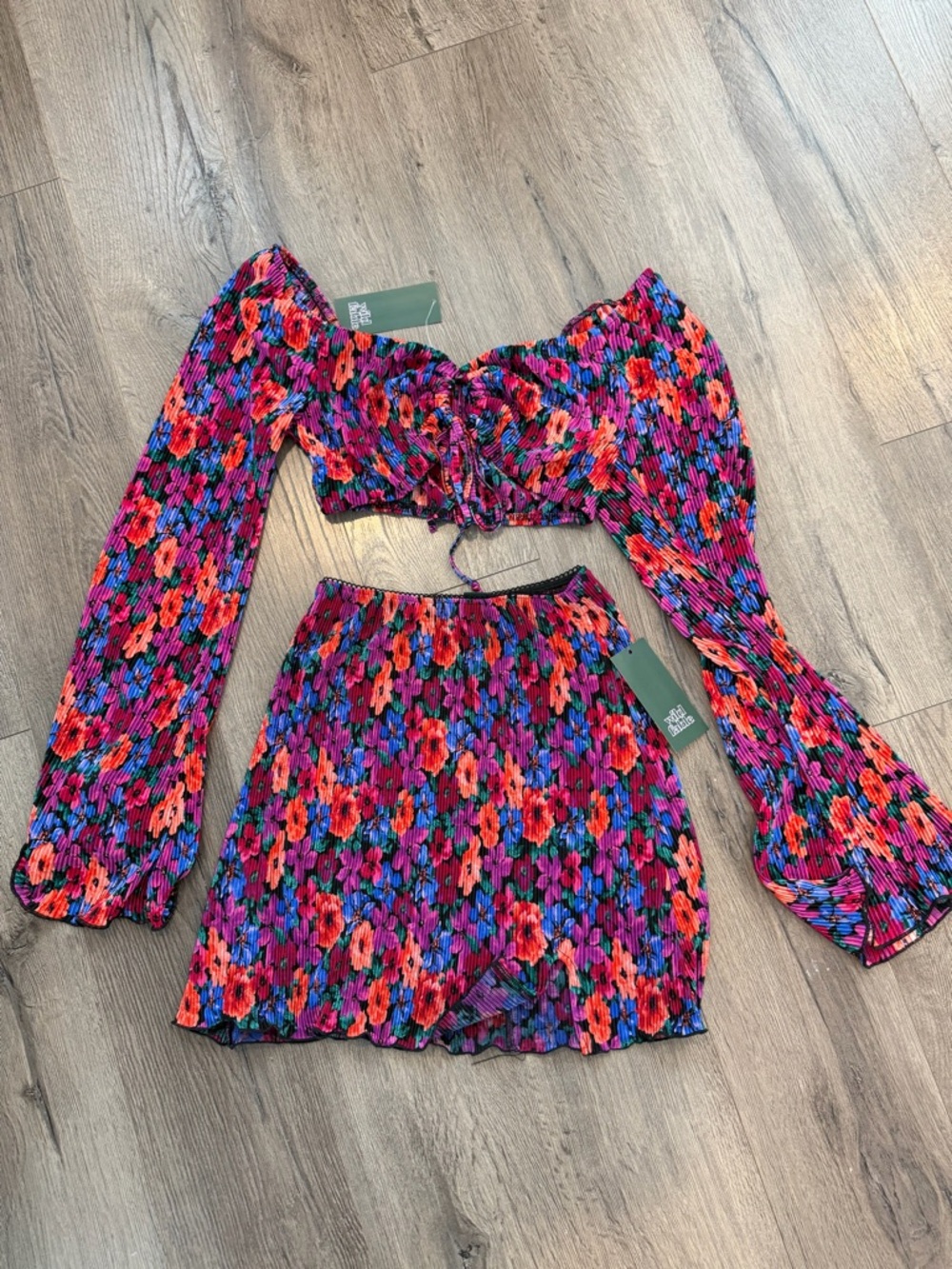 Target Floral Two-Piece Skirt Set in Red, Purple, Blue